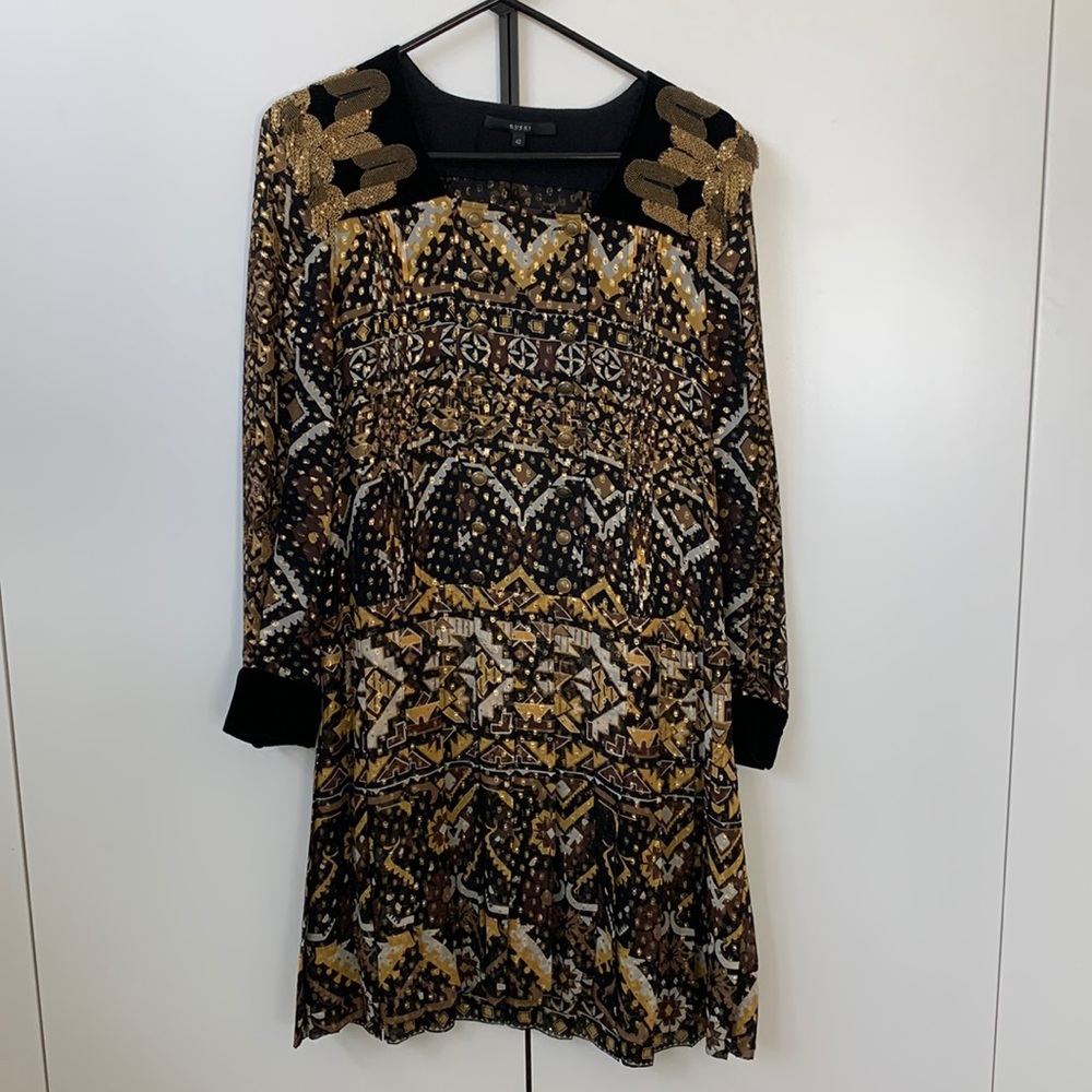 Gucci Dress layered Silk Gold and Black dress with bead detail  Size 42